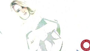 Samantha Rhone fingers her trimmed pussy in dark stockings