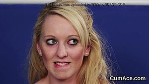 sexy model sucks cum in blowbang, gets facial 😋