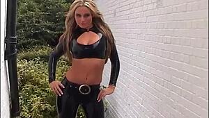 blonde latex babe amandas outdoor high heel boots and tight rubber-latex fetish wear 😍