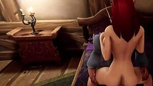 Hot Elf Milf Redhead Rides In Warcraft Parody!
