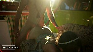 Young hippie gets wild at Woodstock festival party