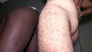 Ebony teen bent over and fucked hard by white guy creampie