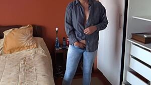 MILF mom-in-law catches me while getting dressed for work