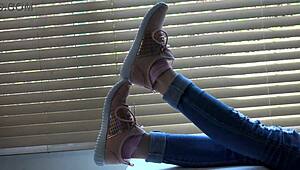 kristy's fresh sneakers spark wild fetish close-up action