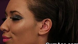 horny peach swallows cumshot jism