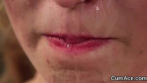 sexy model sucks cum in blowbang, gets facial 😋