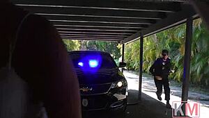 Kelsi Monroe runs from police in bondage scene.