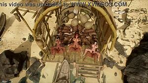 3D beach shack orgy with futanari and milf porn