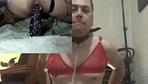 Intensely using two octopus dildos in bdsm lingerie