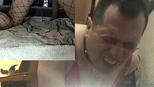 Intensely using two octopus dildos in bdsm lingerie