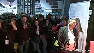 Hot stripper nurse on stage swallowing cock with ripped clothes 😍.