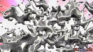 British babe in stockings licks box during hardcore threesome