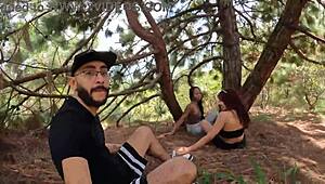 Wow! Outdoor threesome after workout with sloppy friends banging hard!