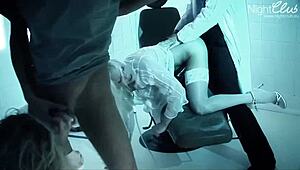 Sluts in a group get their mouths and pussies filled with huge cocks in BDSM fetish action.