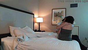 Romantic makeout session with tattooed teen in private