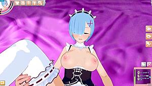 guy takes pov in re zero rem 3d hentai game