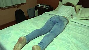 very excited 58-year-old mature woman touches herself