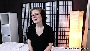 Nova, a nervous teenage goth gets a sensual oil massage with sexual suggestions