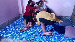 Yo, banging friend's girlfriend in real desi threesome, Hindi voice!