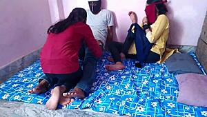 Yo, banging friend's girlfriend in real desi threesome, Hindi voice!
