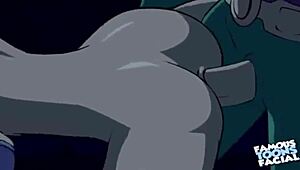 Starfire in Robin se zbližata v doggy pozi z facial koncem