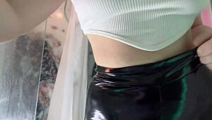 Blowjob in Leather Leggings with Big Butt Latex Action