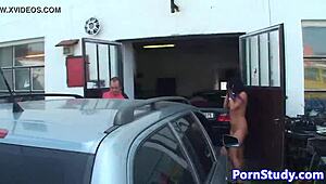 Nudist Eurobabe Teases Mechanics Outdoors