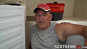 beautiful blue eyed babe making love to lucky senior