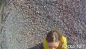 mature sweetheart licks balls and sucks cock on hidden cam while bent over