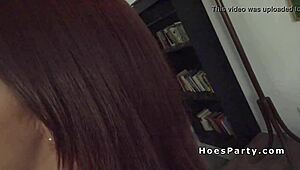 redhead teen and euro blonde get group banged at the party.