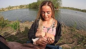 Big Tits Alexis Kay Titty Fucks in Public Park