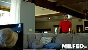 Hot Busty Milf Sneaks Away to Bang Cable Guy