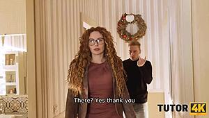 Guy’s So Mad, Puts Collar on Curly Tutor and Bangs Pussy Hard at Tutor4k