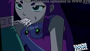 starfire and robin get intimate in doggystyle position with facial finish