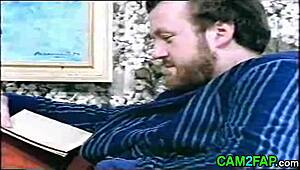 uncle dives into wild vintage hairy action in retro clip.