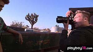 Classy short haired babe britt linn strips for naked swim