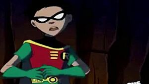 Starfire in Robin se zbližata v doggy pozi z facial koncem