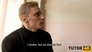 Guy’s So Mad, Puts Collar on Curly Tutor and Bangs Pussy Hard at Tutor4k