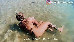 this amateur blonde milf teases with her feet, giving a sensual footjob to the cock