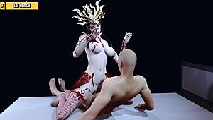 Wow, Medusa queen in 3D hentai getting her ass fucked by a monster cock.