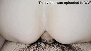 Quick anal session with a hairy milf in bdsm cowgirl, feeling the wet tits and orgasmic rush 😈