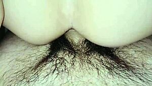 Quick anal session with a hairy milf in bdsm cowgirl, feeling the wet tits and orgasmic rush 😈