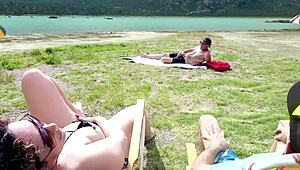 Voyeur Masturbates on Beach While I Touch Myself in Public Flash