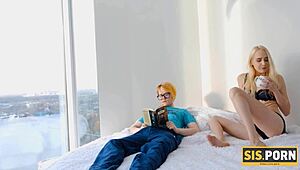 Sisporn stepsister rides cock hard while boyfriend just chills nearby