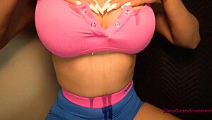 big tits babe oils up and shoves dildo in tight asshole 😏