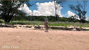 Wife Strips Nude for Football at Public Beach