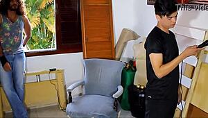 Amateur pornstar gives blowjob and bareback assfucking to hot neighbor.