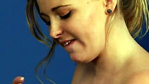 Frisky babe receives facial cum load then eats all the jizz in blowbang