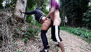 Little Black Riding Hood Gives Anal on Forest Trail Bareback