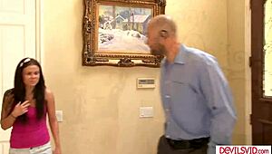 petite teen babysitter’s first anal task with boss